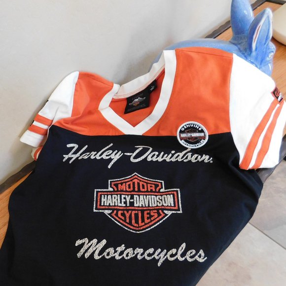 Harley Davidson logo V neck ringer Sturgis T shirt - Picture 6 of 16